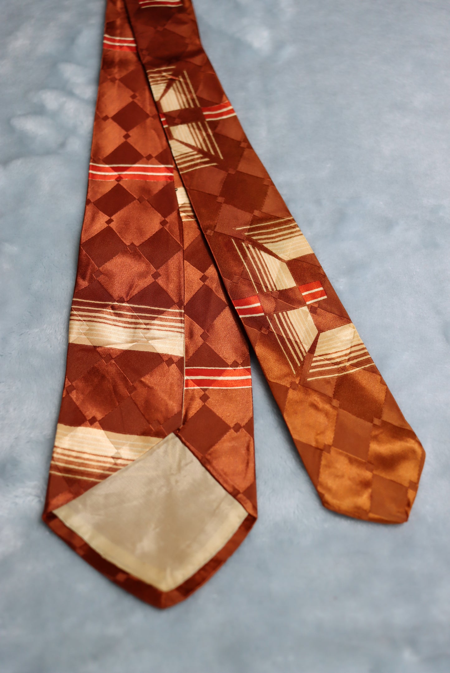 Vintage 1940s/50s Brown Moiré Squares Design Swing Tie