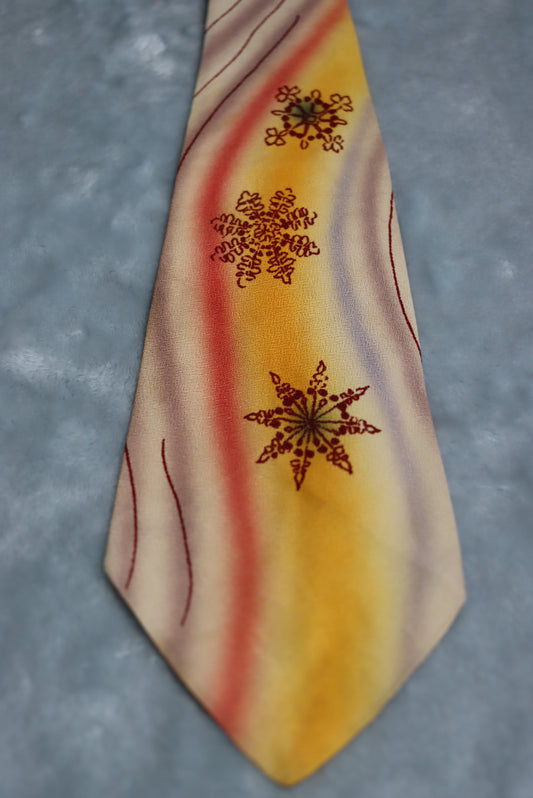 Vintage Hand Painted Snowflake 1940s/50s Swing Tie