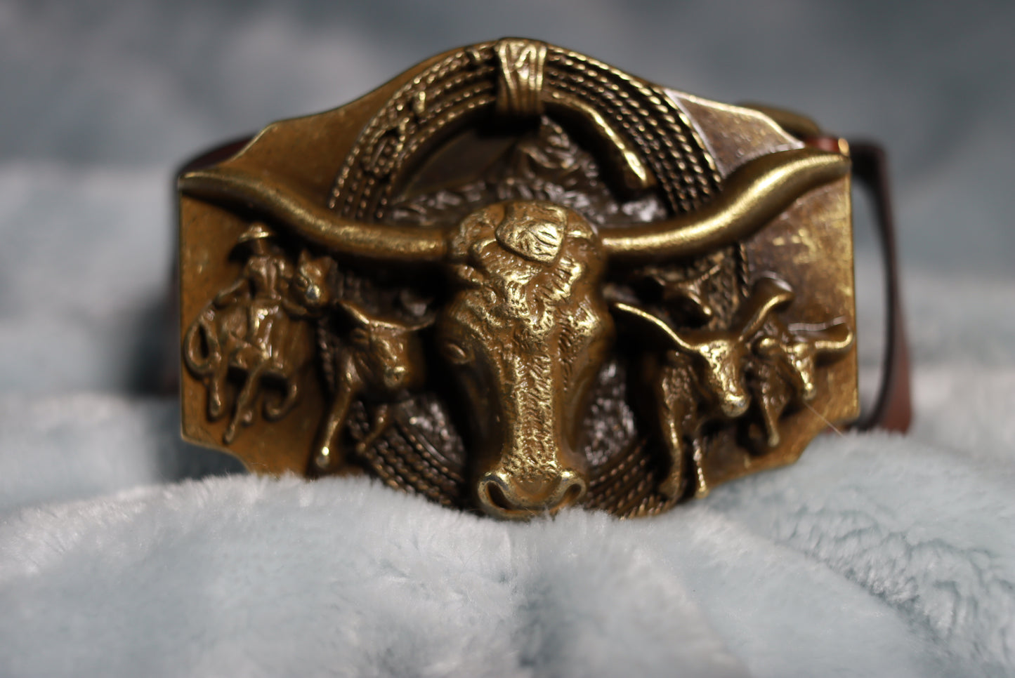 Large Brass Steers and Cowboys Buckle Western Cowboy Belt