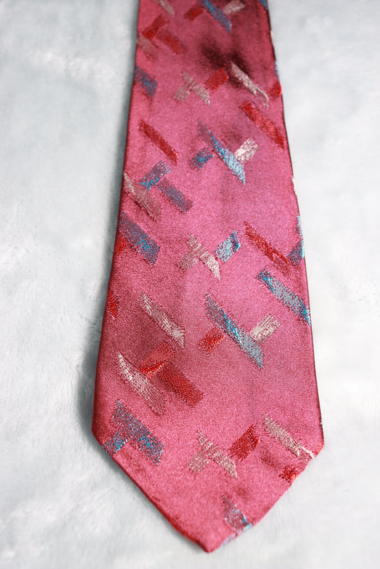 Vintage Rhodia Burgundy Red White Blue Blocks Swing Tie 1940s/50s