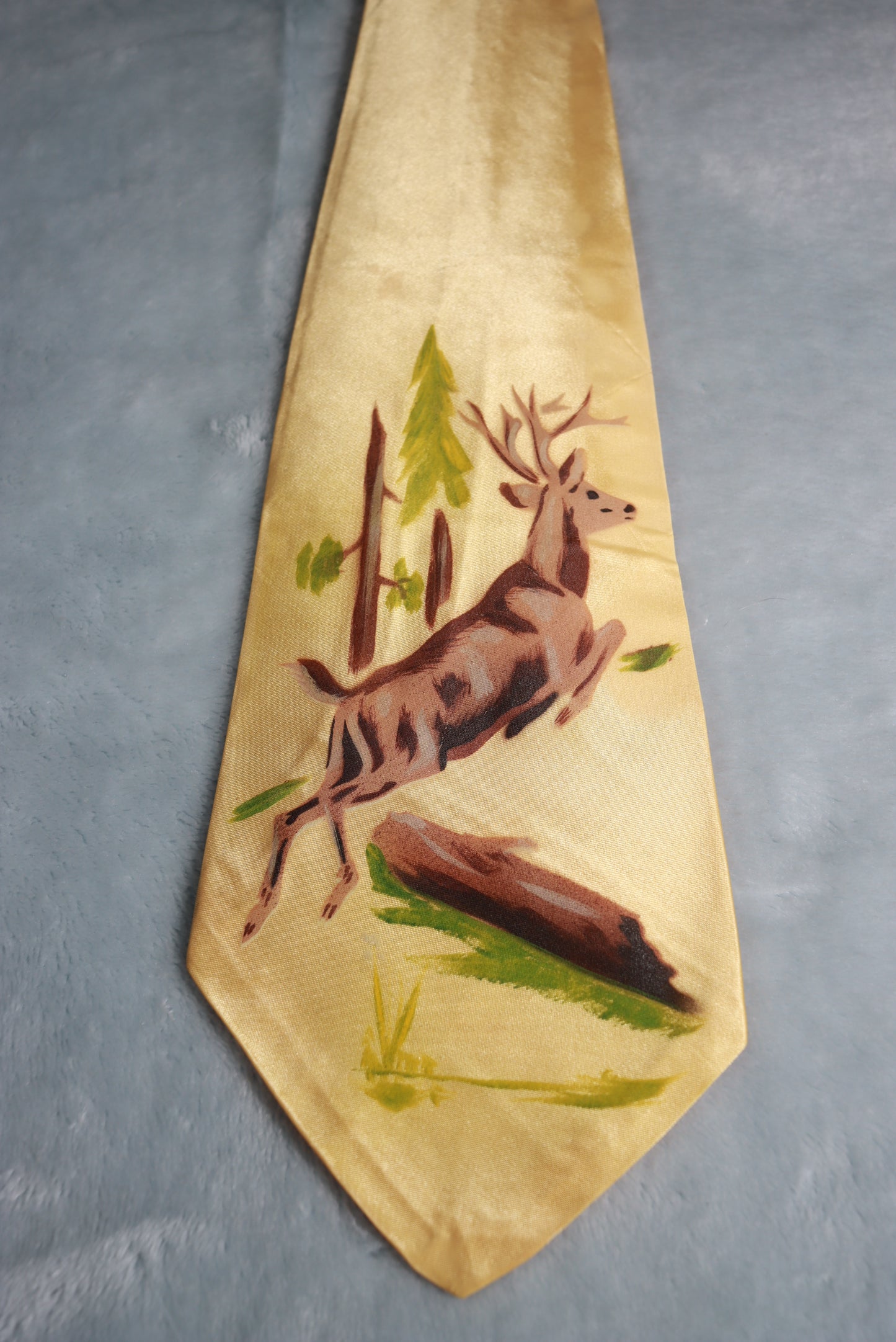 Vintage Gold Hand Painted Leaping Stag Swing Tie 1940s/50s