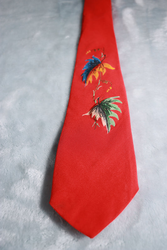 Vintage Andre of California Hand Painted Leaves 1940s/50s tie