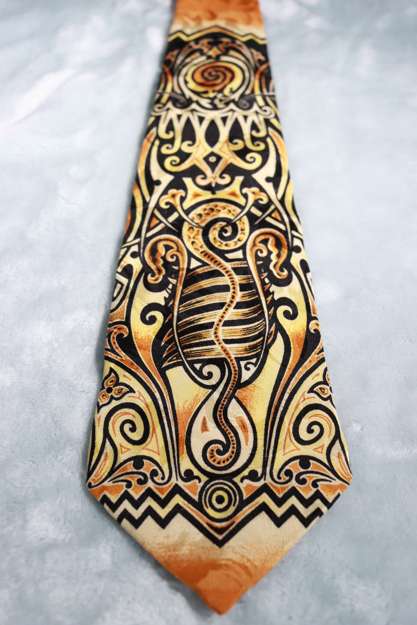 Vintage Jean Paul Gaultier Gold Black Abstract Silk Tie