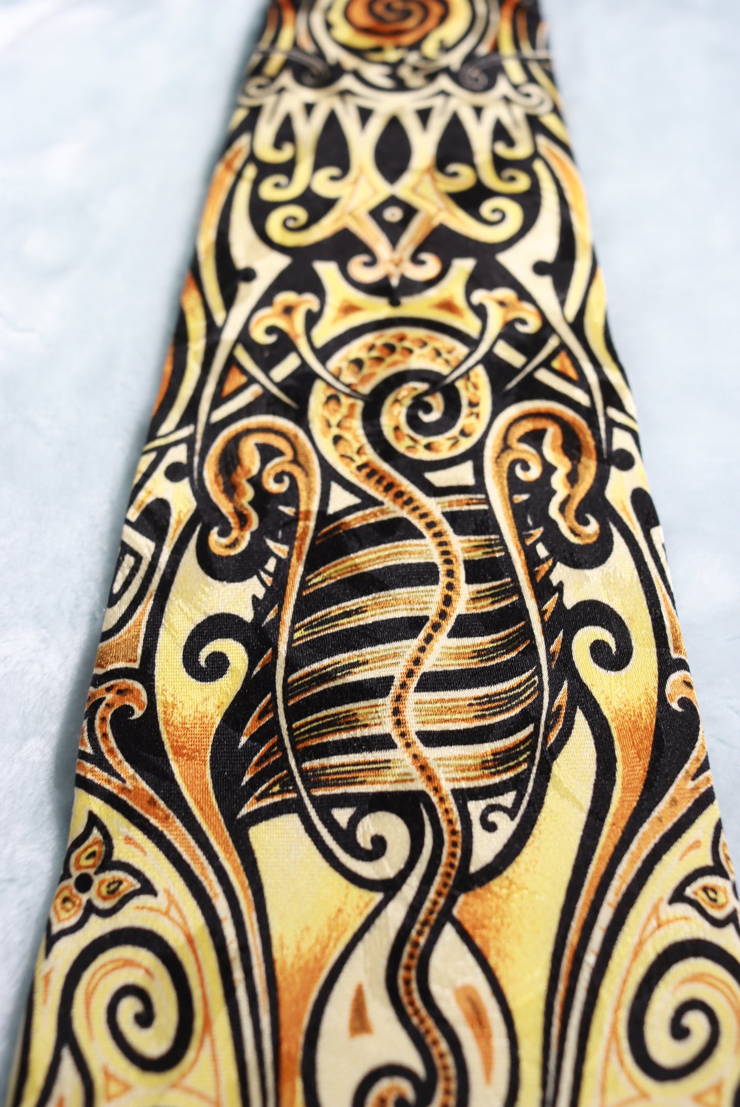 Vintage Jean Paul Gaultier Gold Black Abstract Silk Tie