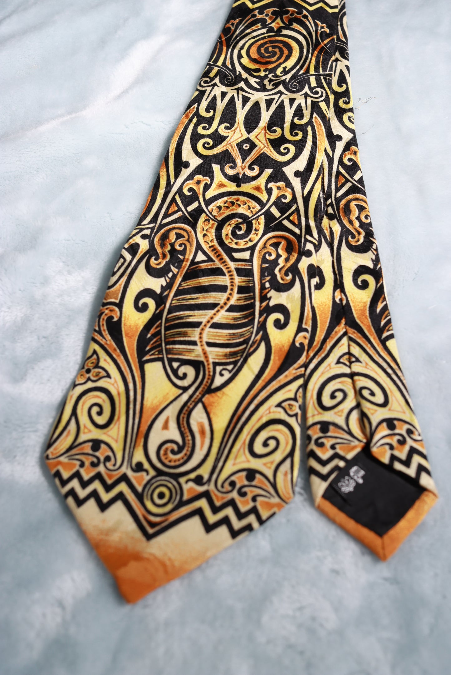 Vintage Jean Paul Gaultier Gold Black Abstract Silk Tie