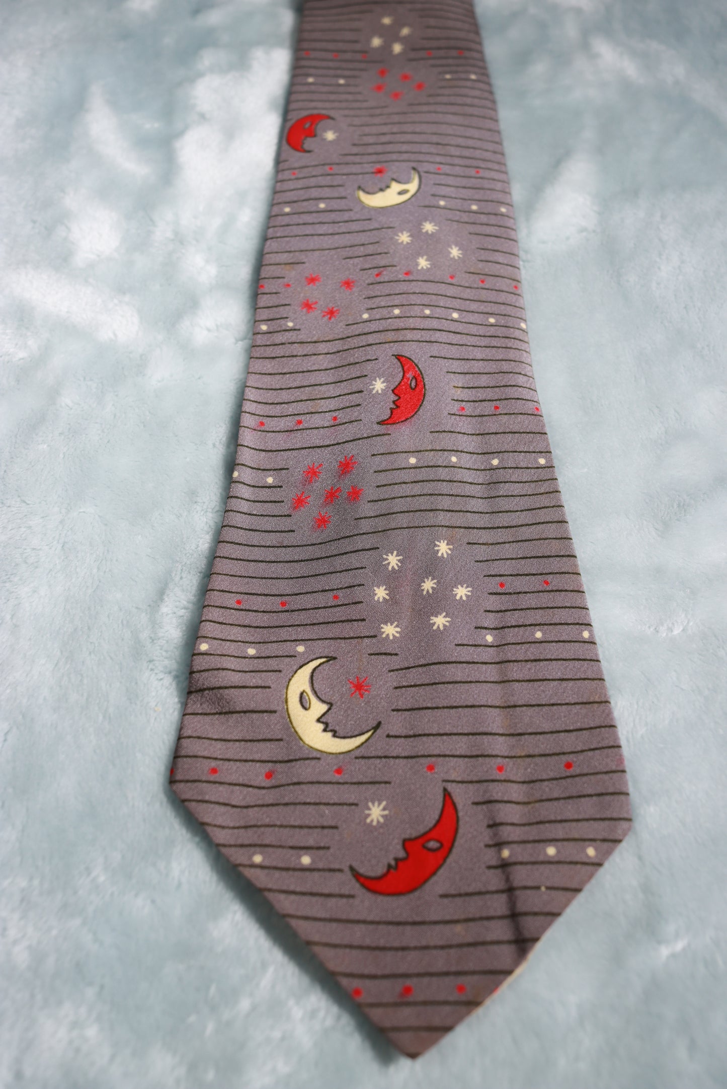 Vintage Moons and Stars Grey Tie