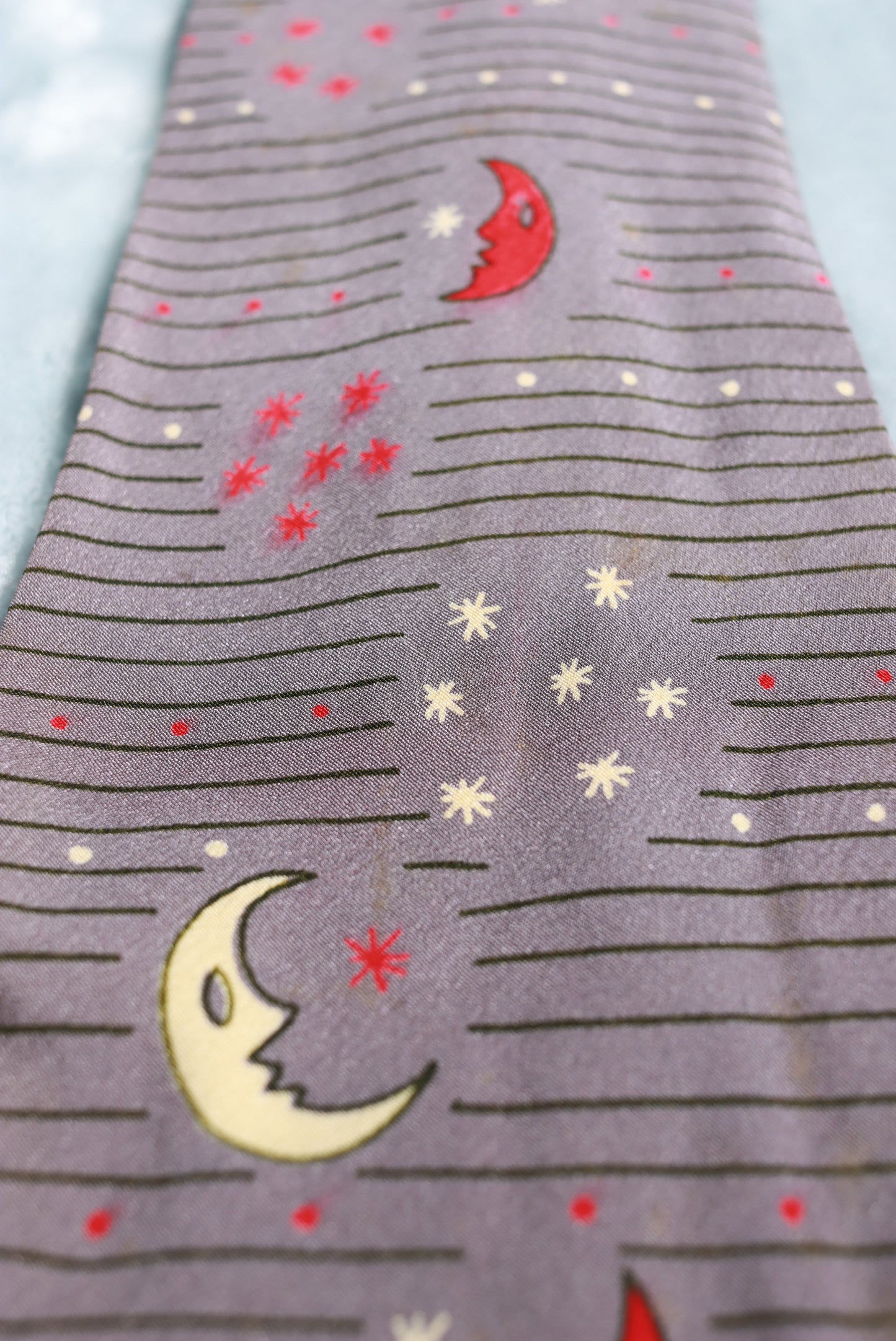 Vintage Moons and Stars Grey Tie