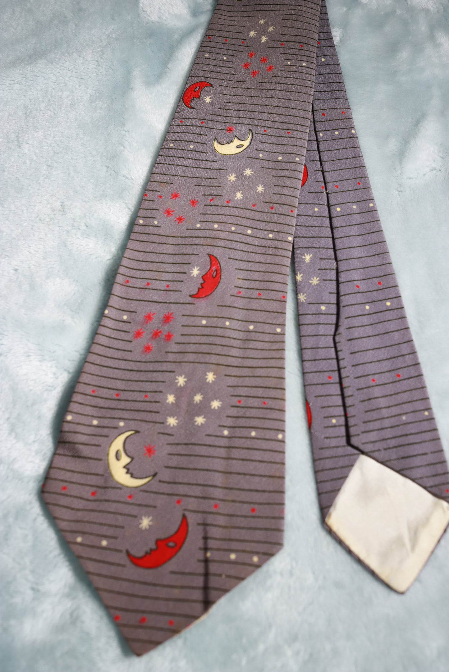 Vintage Moons and Stars Grey Tie