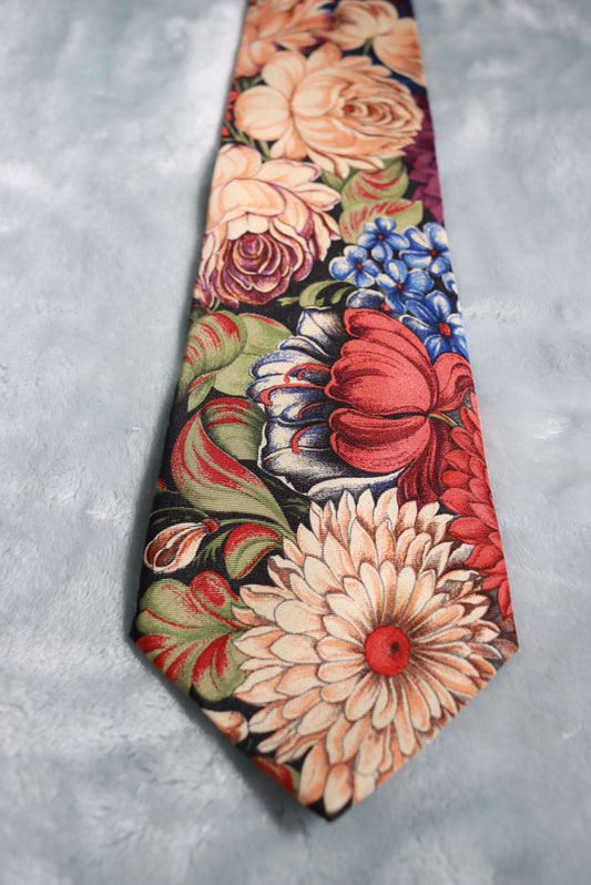 Vintage Hugo Boss Italian 100% Silk Floral Tie