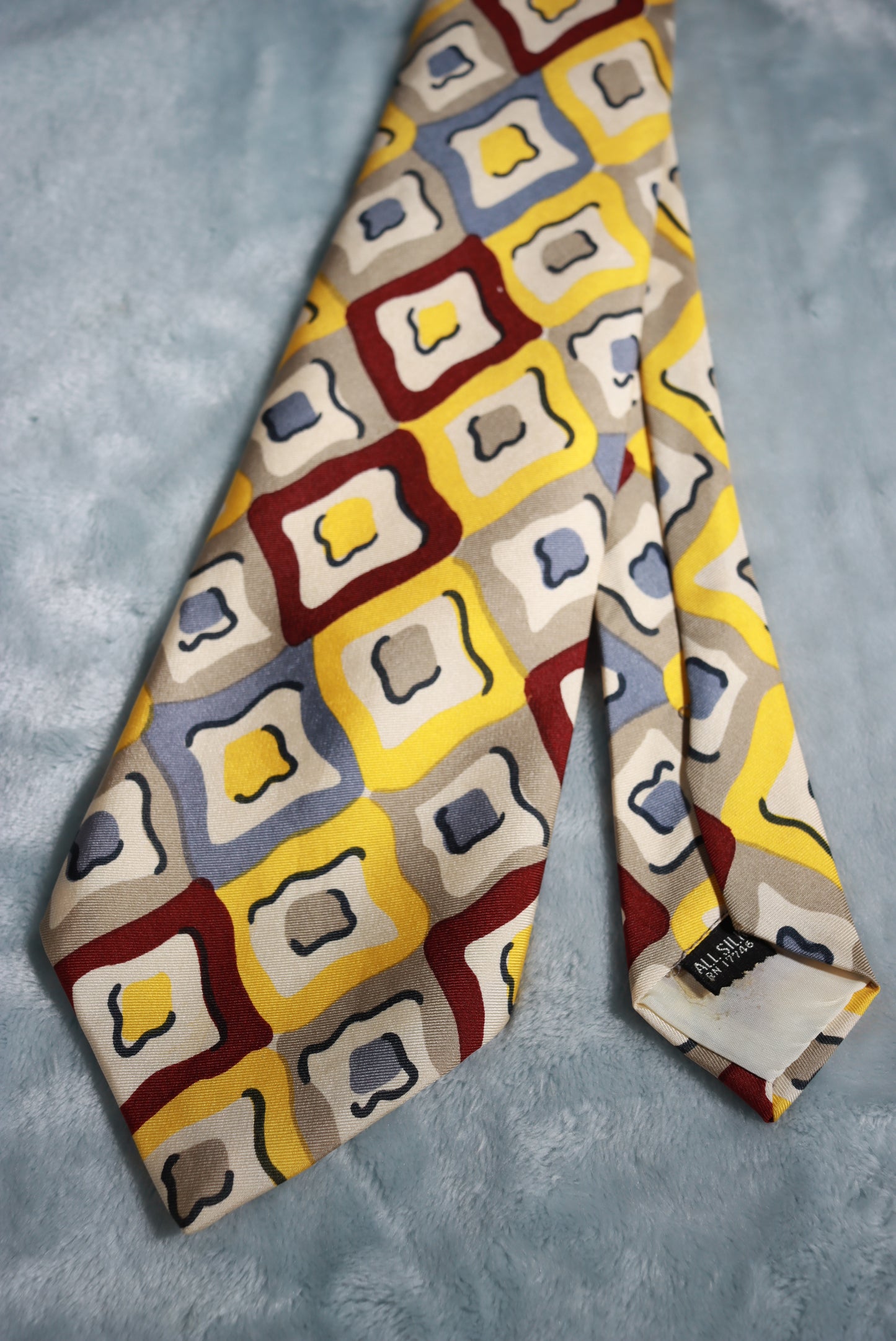 Vintage Wobbly Squares 100% Silk Tie