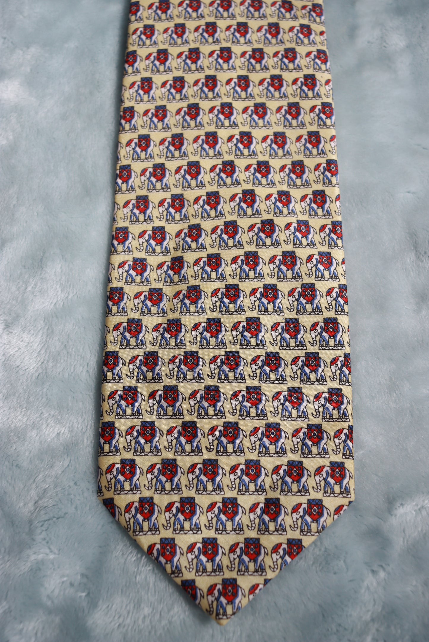 Vintage Dark Cream Elephants 100% Silk Tie