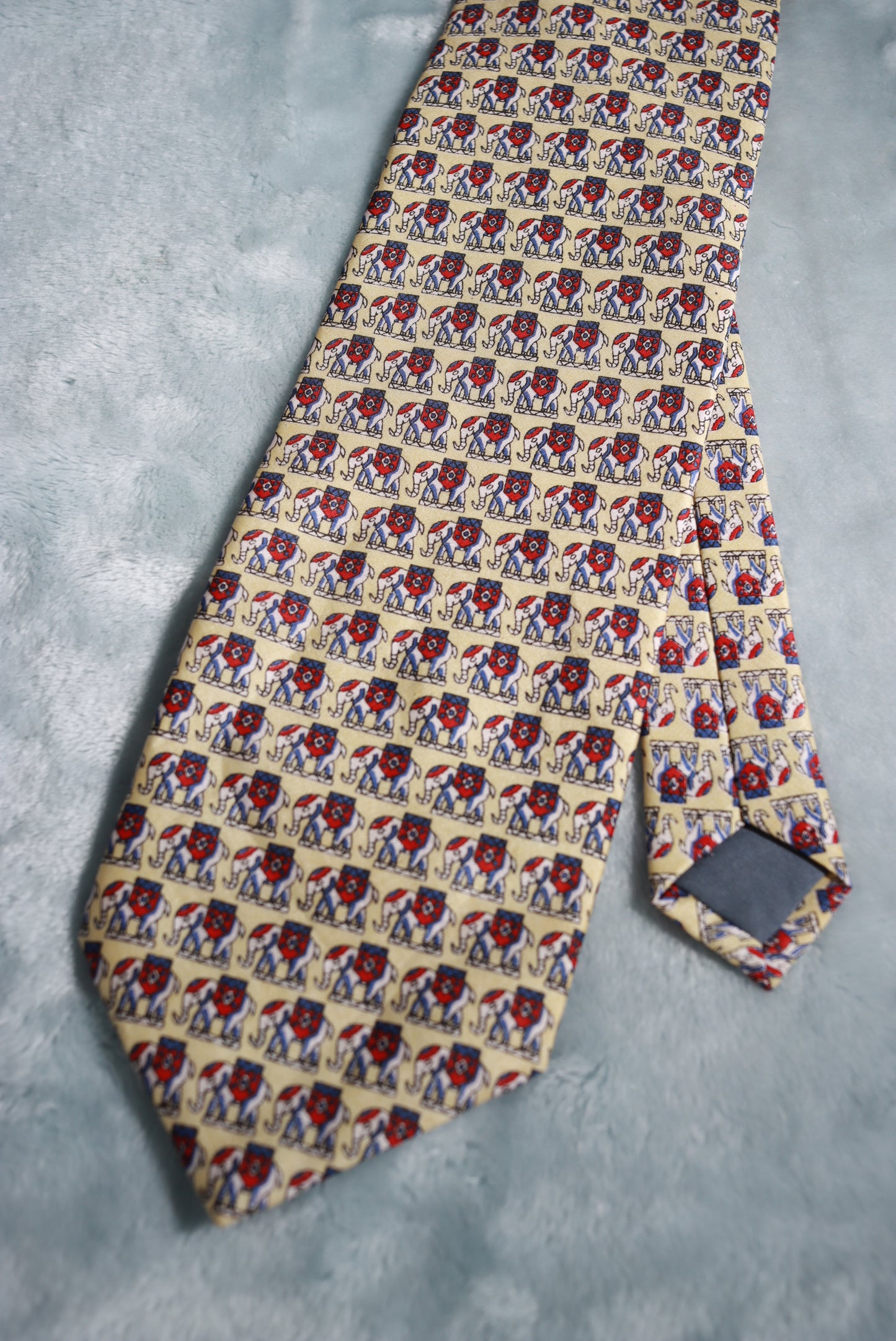 Vintage Dark Cream Elephants 100% Silk Tie