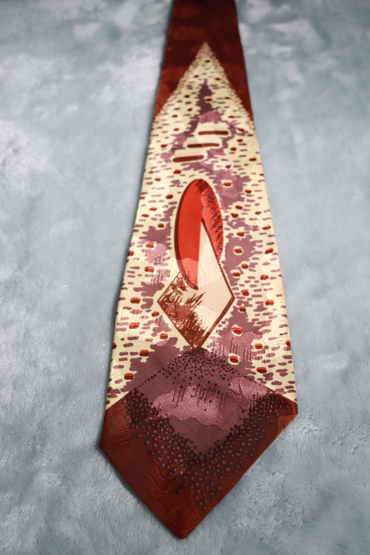 Vintage Jacquard Brown Cream Red Swing Tie 1940s/50s