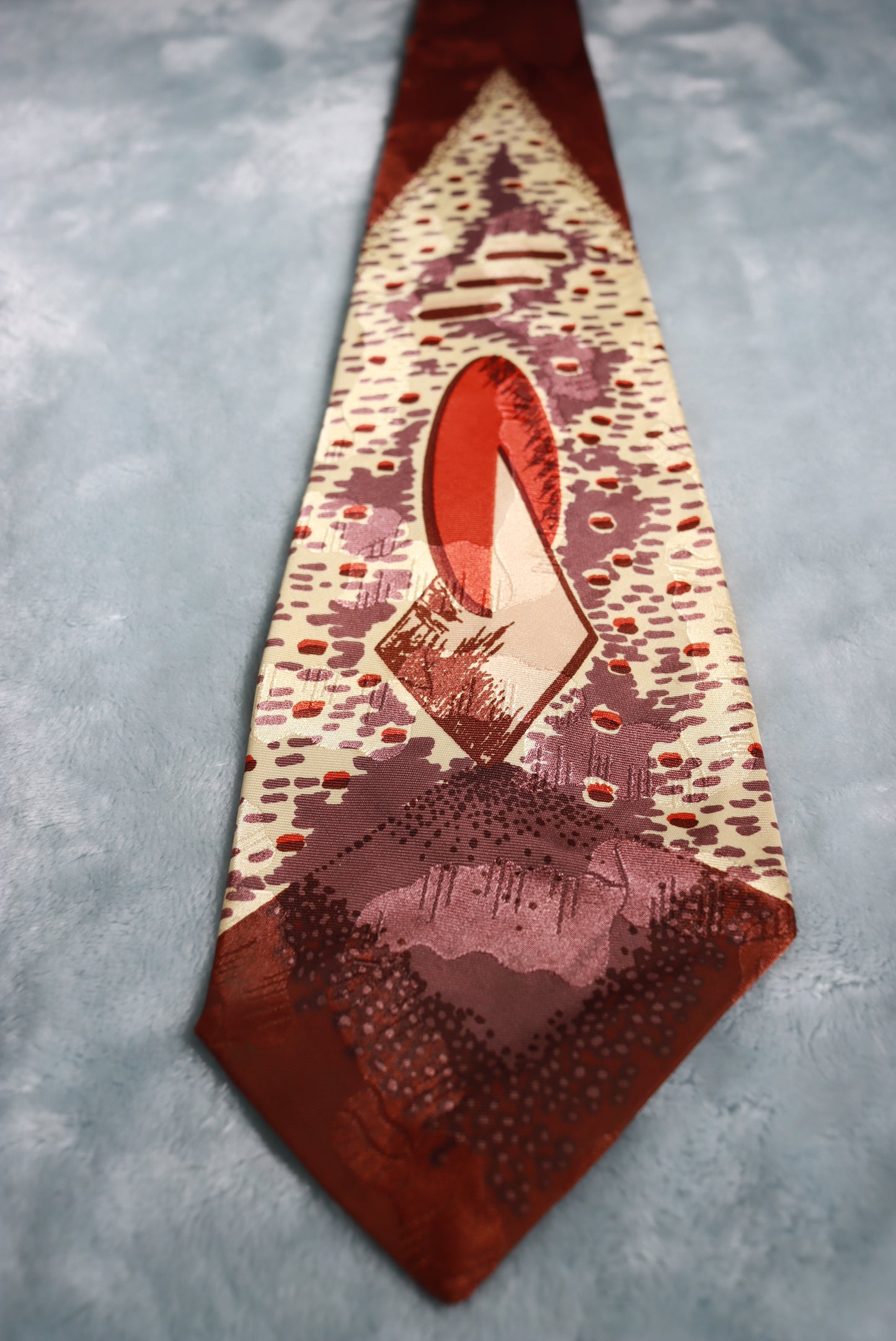 Vintage Jacquard Brown Cream Red Swing Tie 1940s/50s