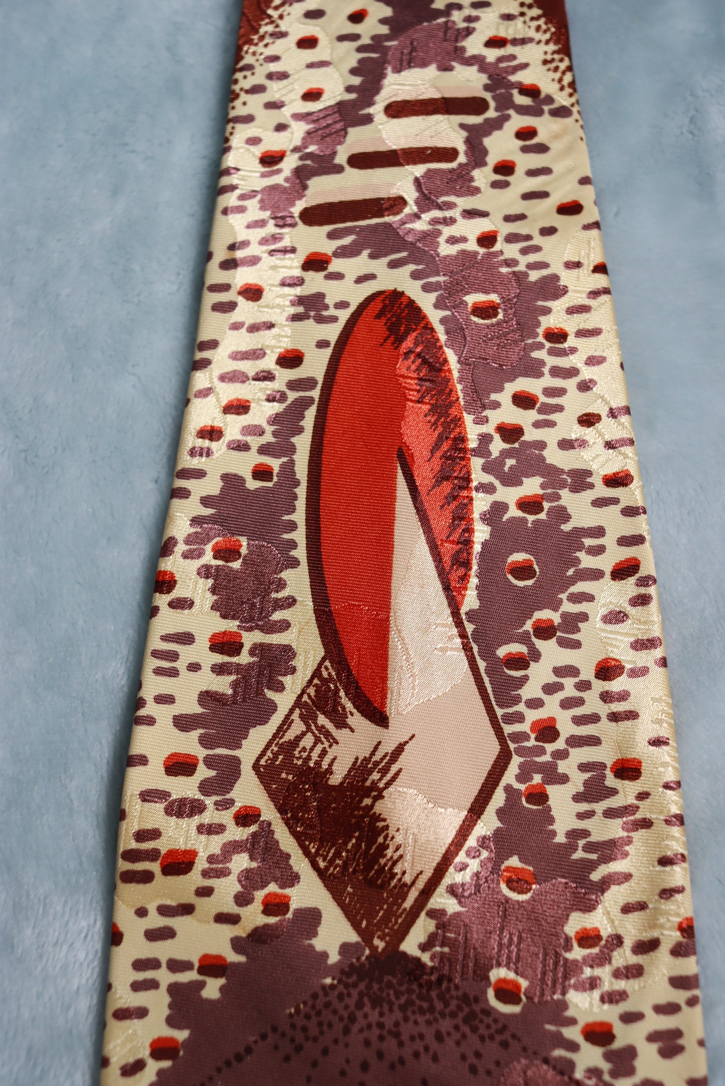 Vintage Jacquard Brown Cream Red Swing Tie 1940s/50s