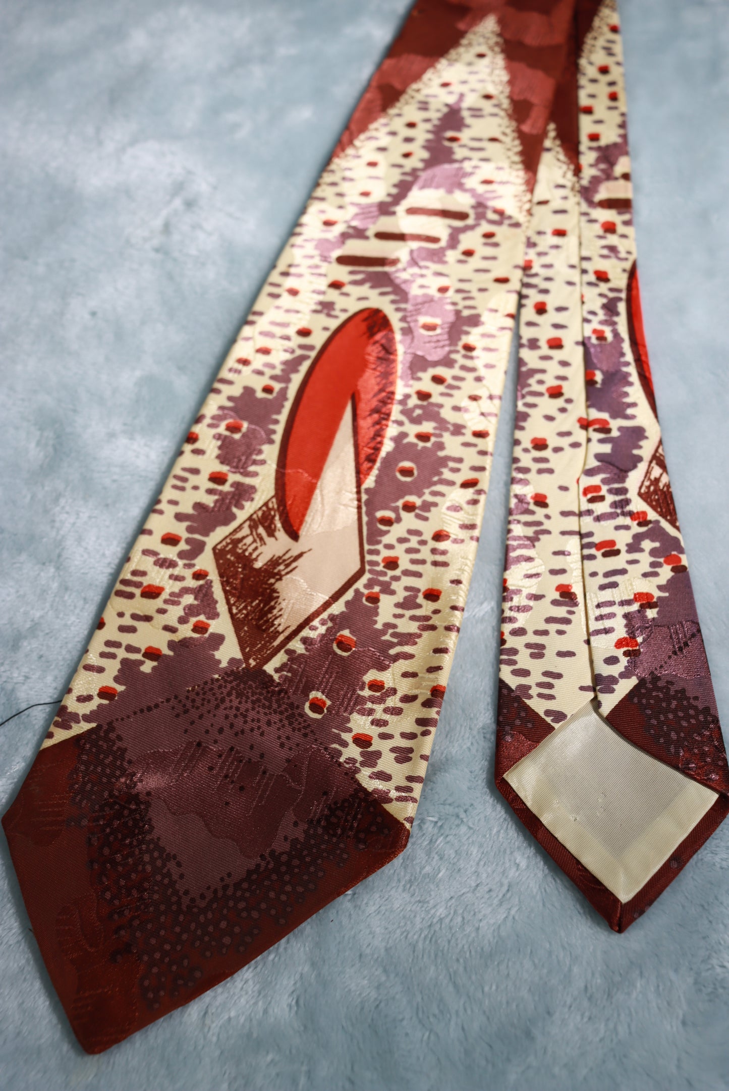 Vintage Jacquard Brown Cream Red Swing Tie 1940s/50s