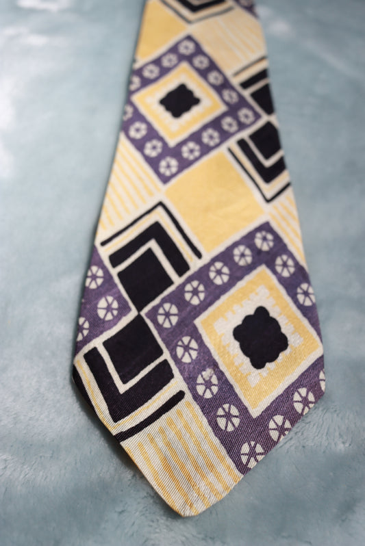 Vintage Pale Yellows Black and Grey Geometric Swing Tie 1940s/50s