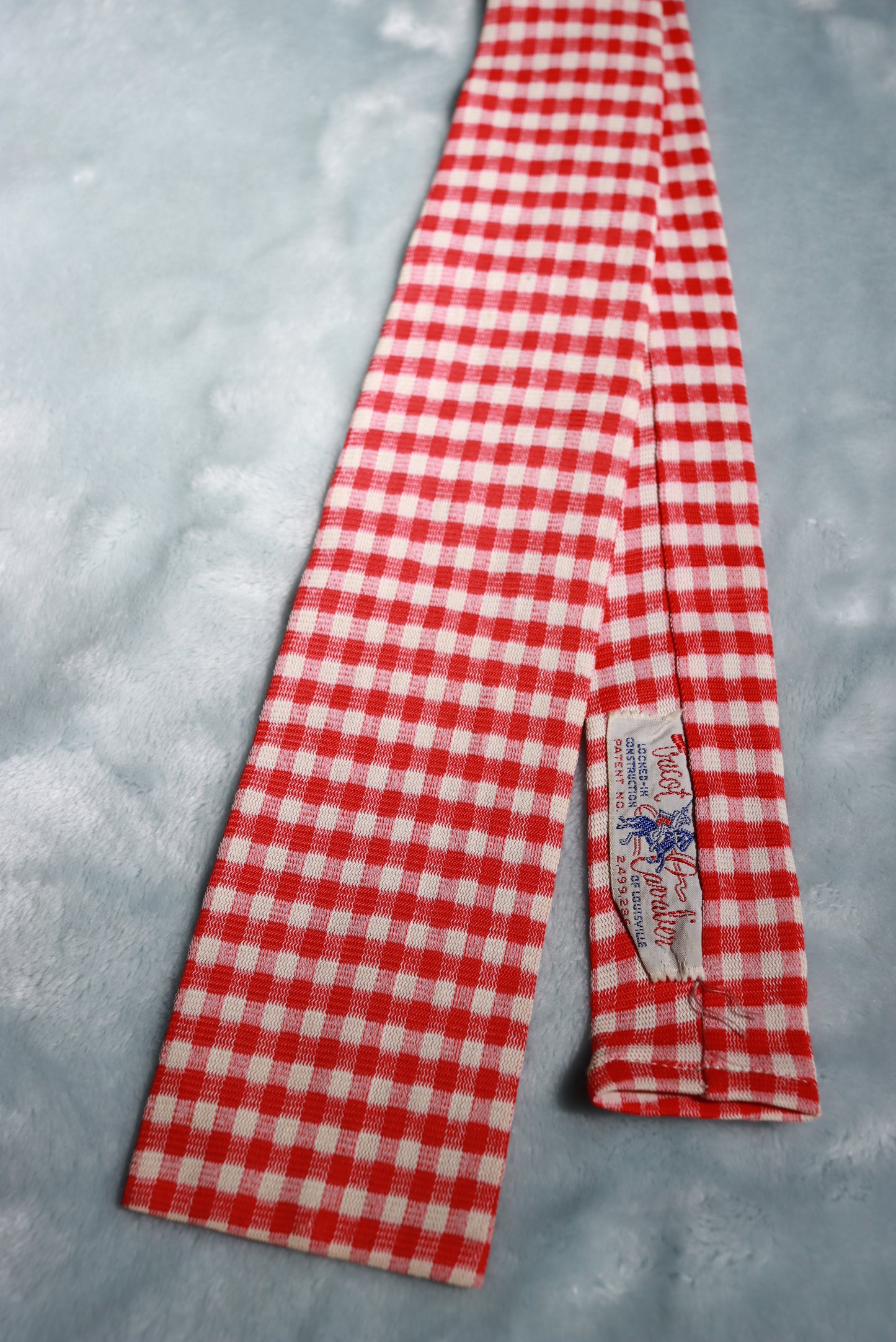 Vintage Tricot Cavalier Red Check Square End Tie 1960s/70s