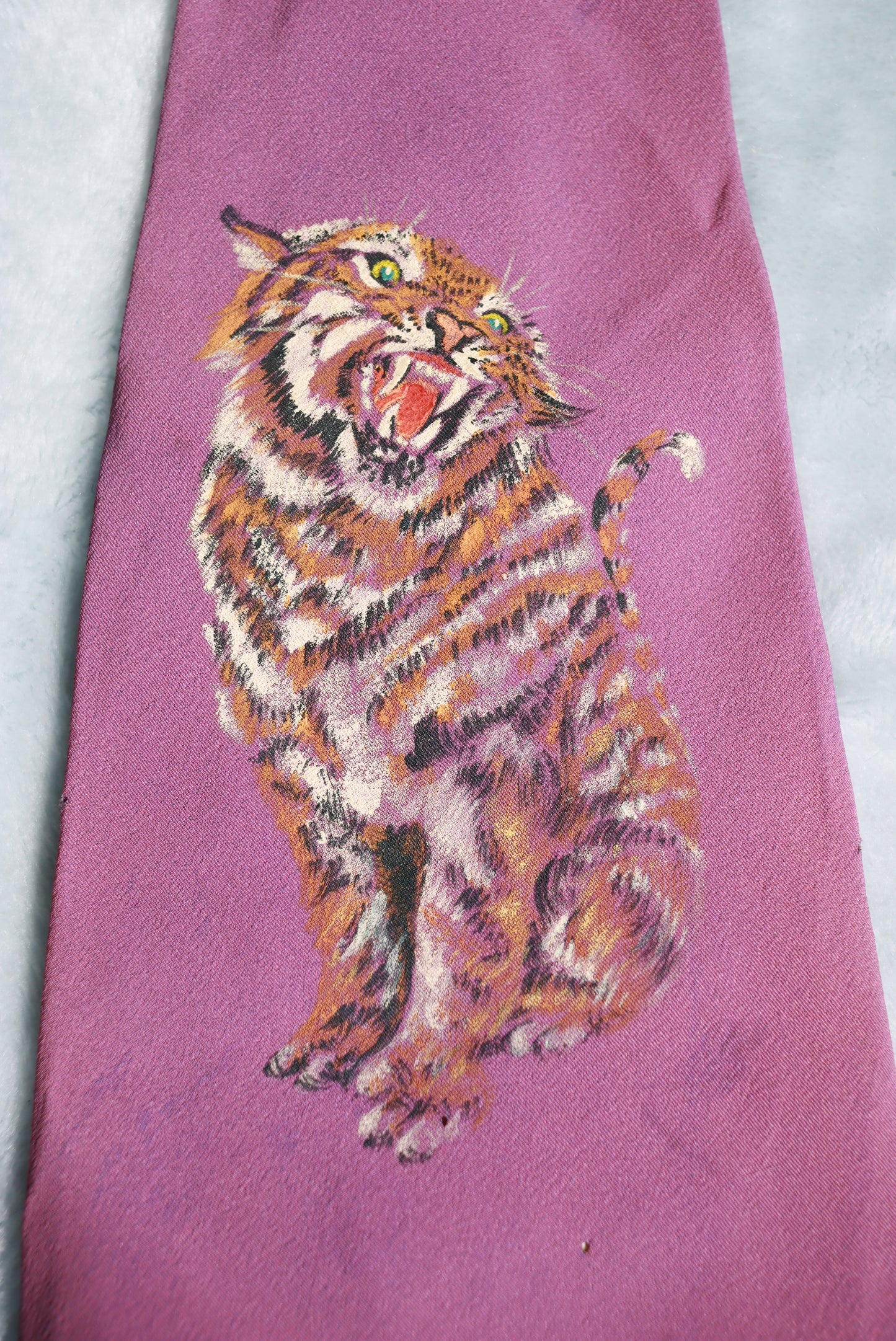 Vintage Hand Painted Wild Cat Swing Tie 1950s/60s