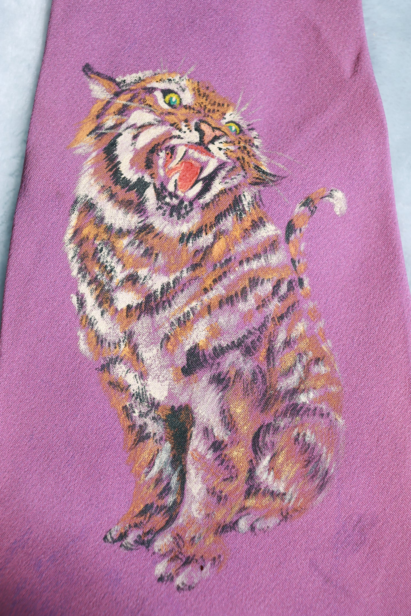 Vintage Hand Painted Wild Cat Swing Tie 1950s/60s