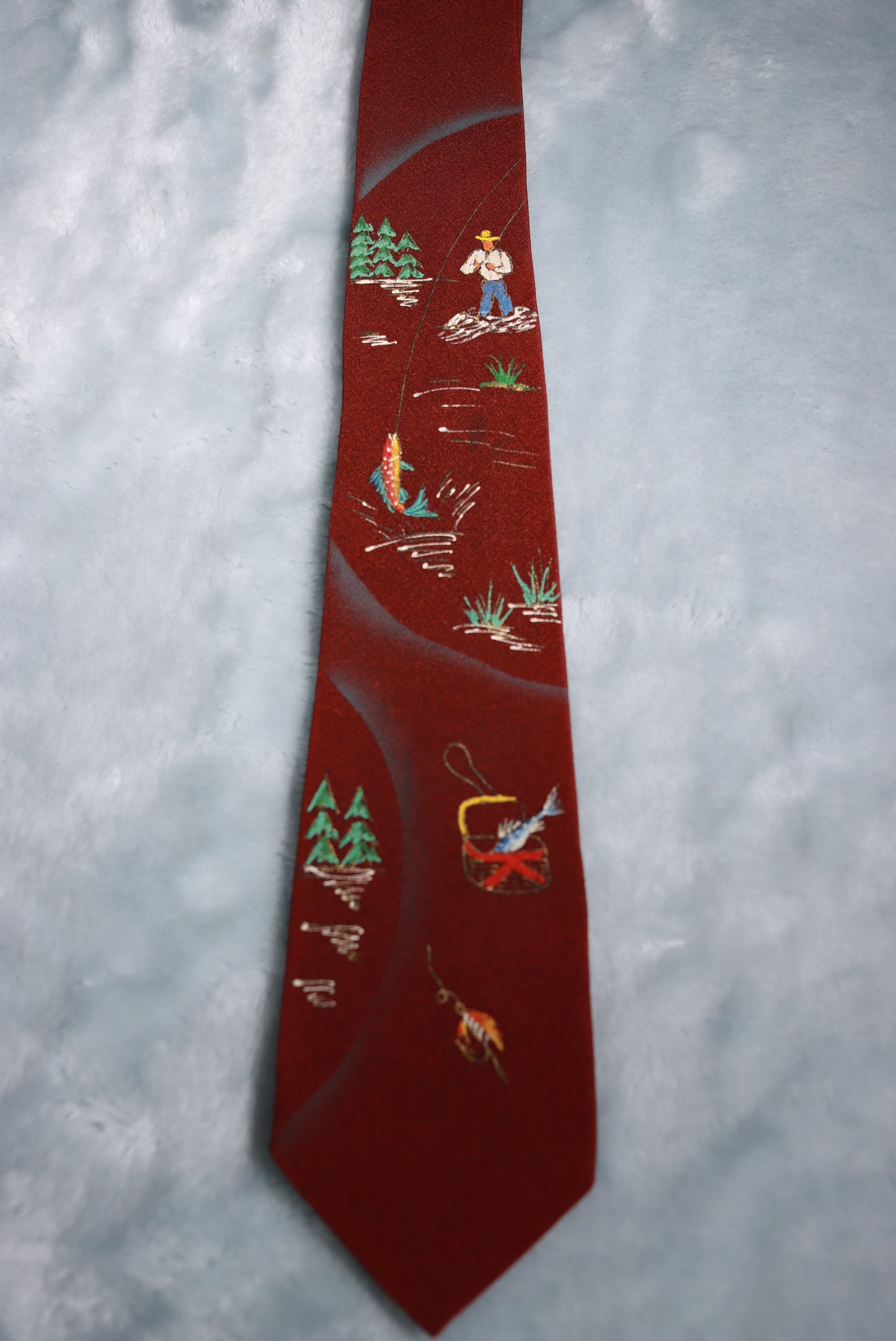 Vintage Hand Painted in California Fishing Scene Tie