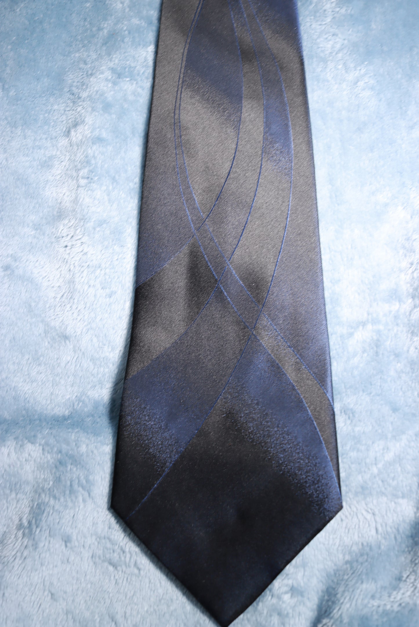 Vintage J Ferrar All Silk Black and Dark Blue Smart Tie