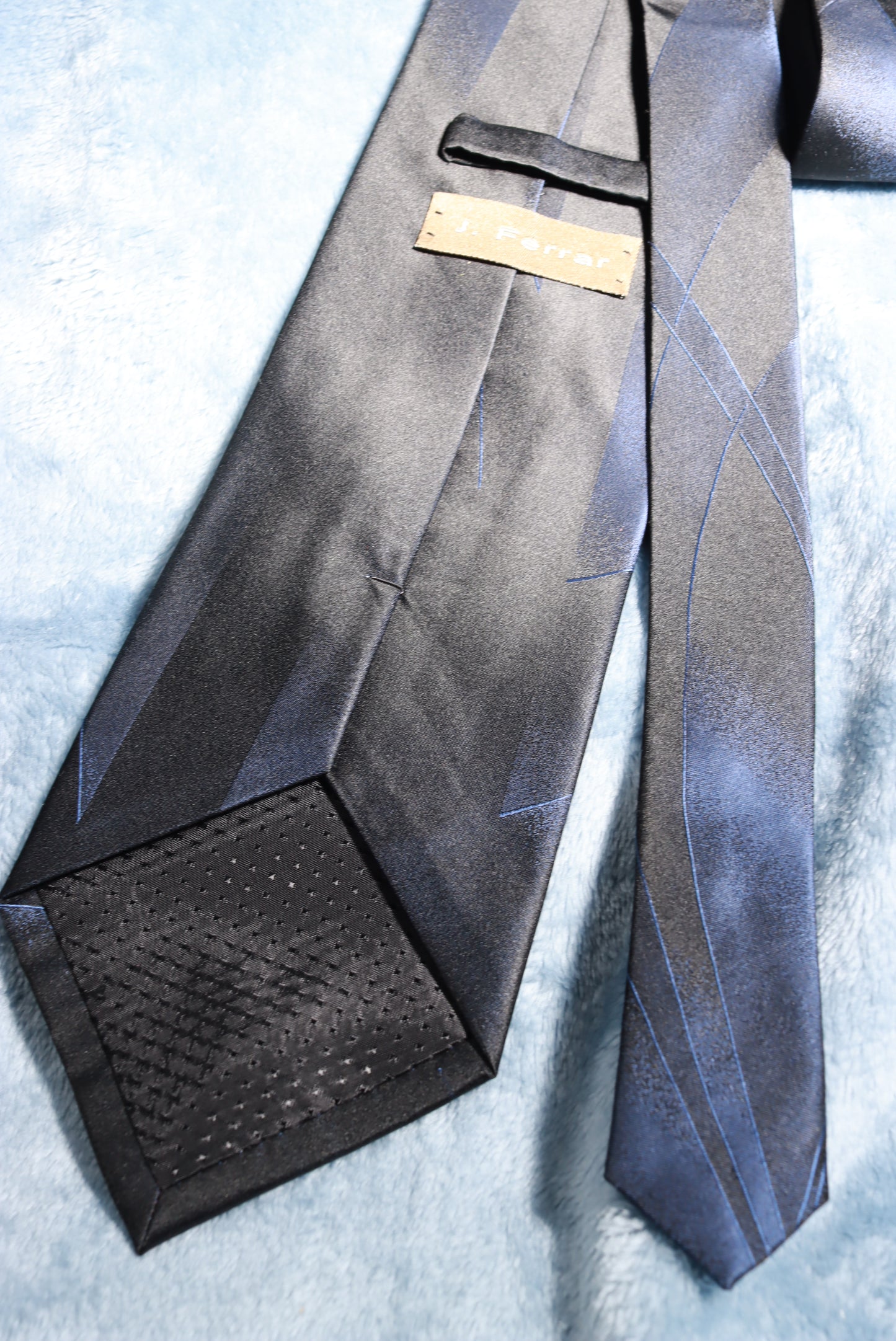 Vintage J Ferrar All Silk Black and Dark Blue Smart Tie