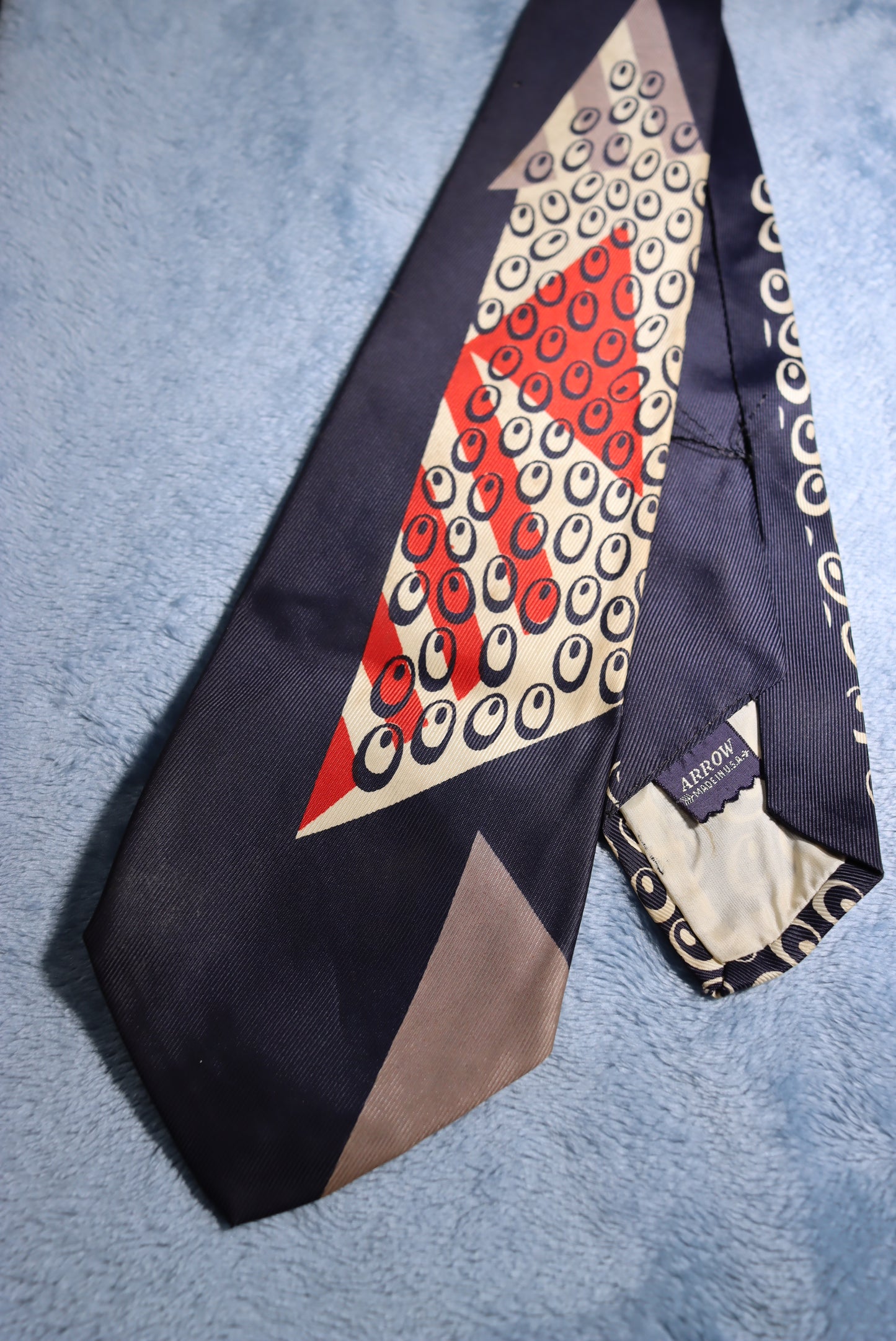 Arrow Navy Cream Red Grey Vintage Swing Tie 1940s/50s