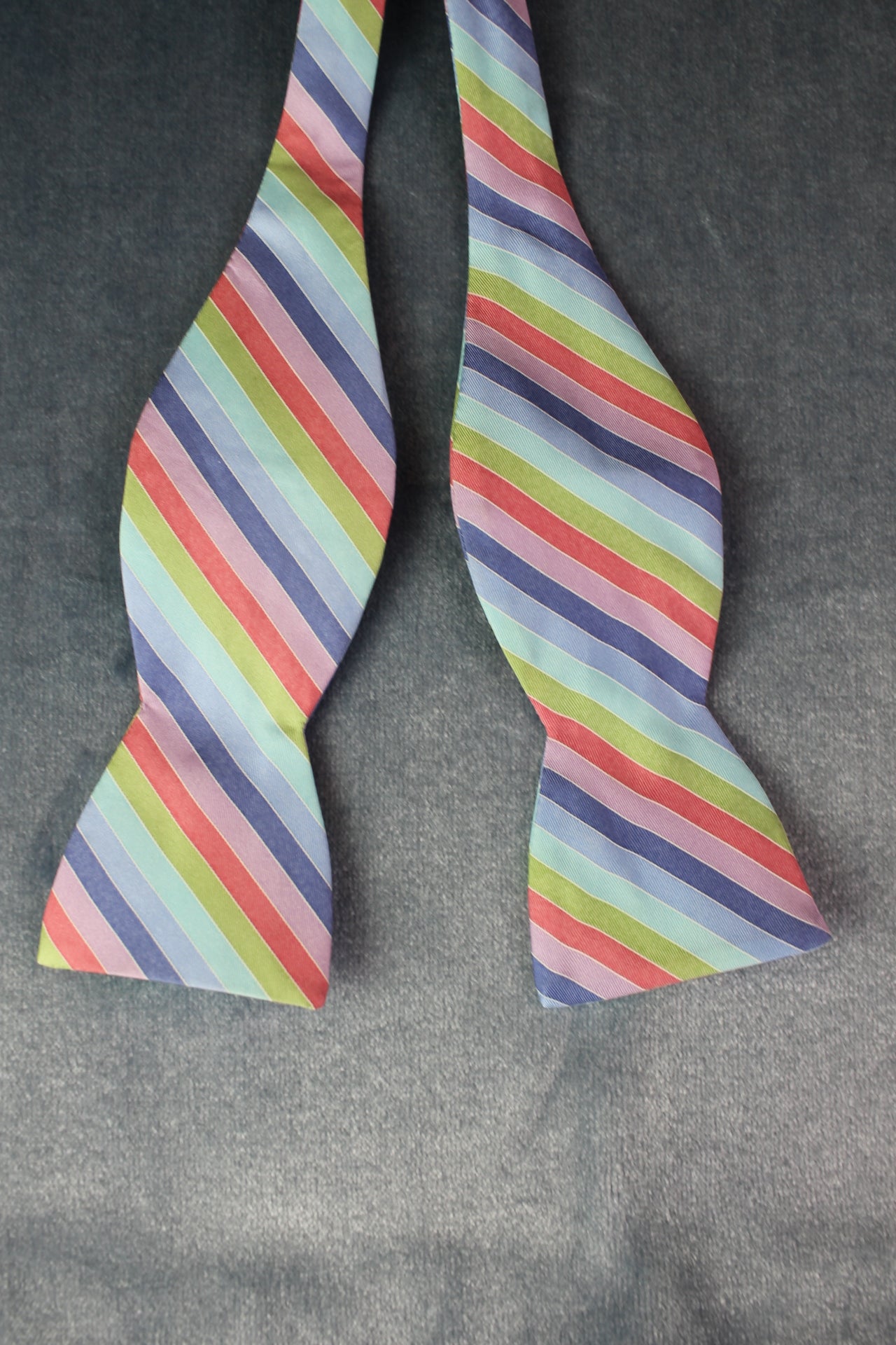 Vintage Beau Ties LTD 100% silk self tie thistle end pastel striped bow tie