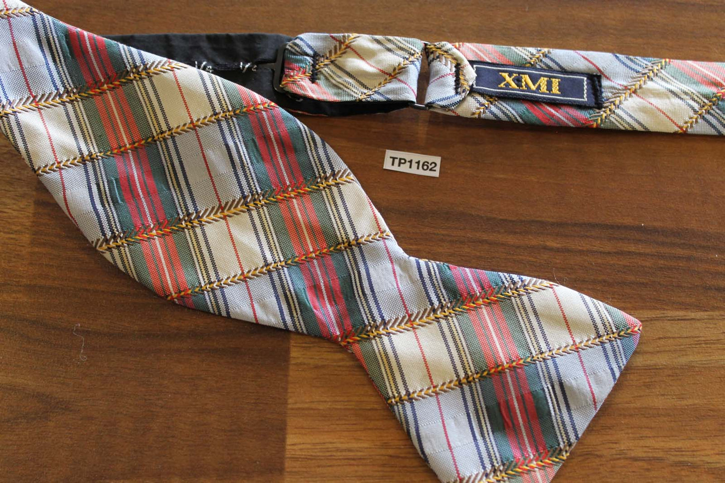 Vintage Silk Self Tie Straight End Thistle Bow Tie Pastel Plaid Tartan
