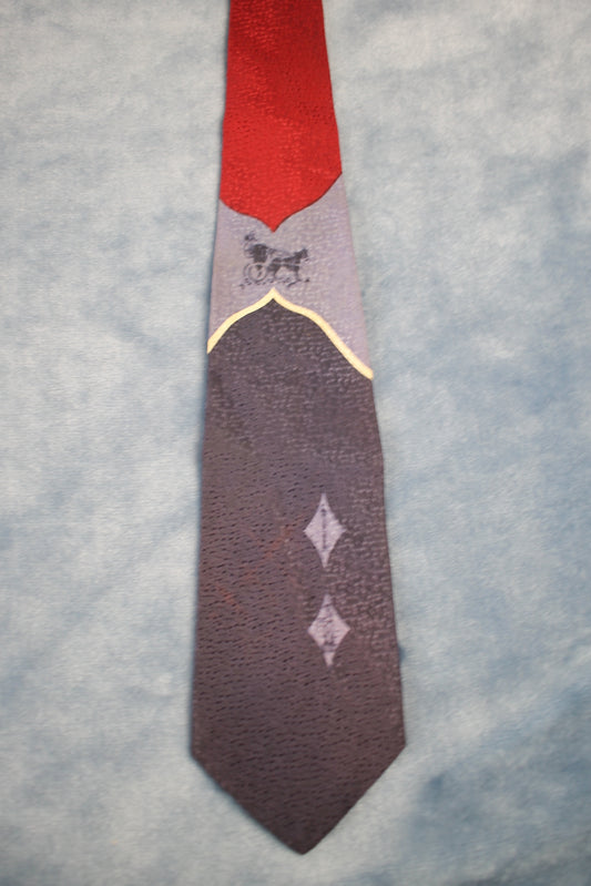 Vintage1940s/50s 2 tone blue horse carriage red pattern tie