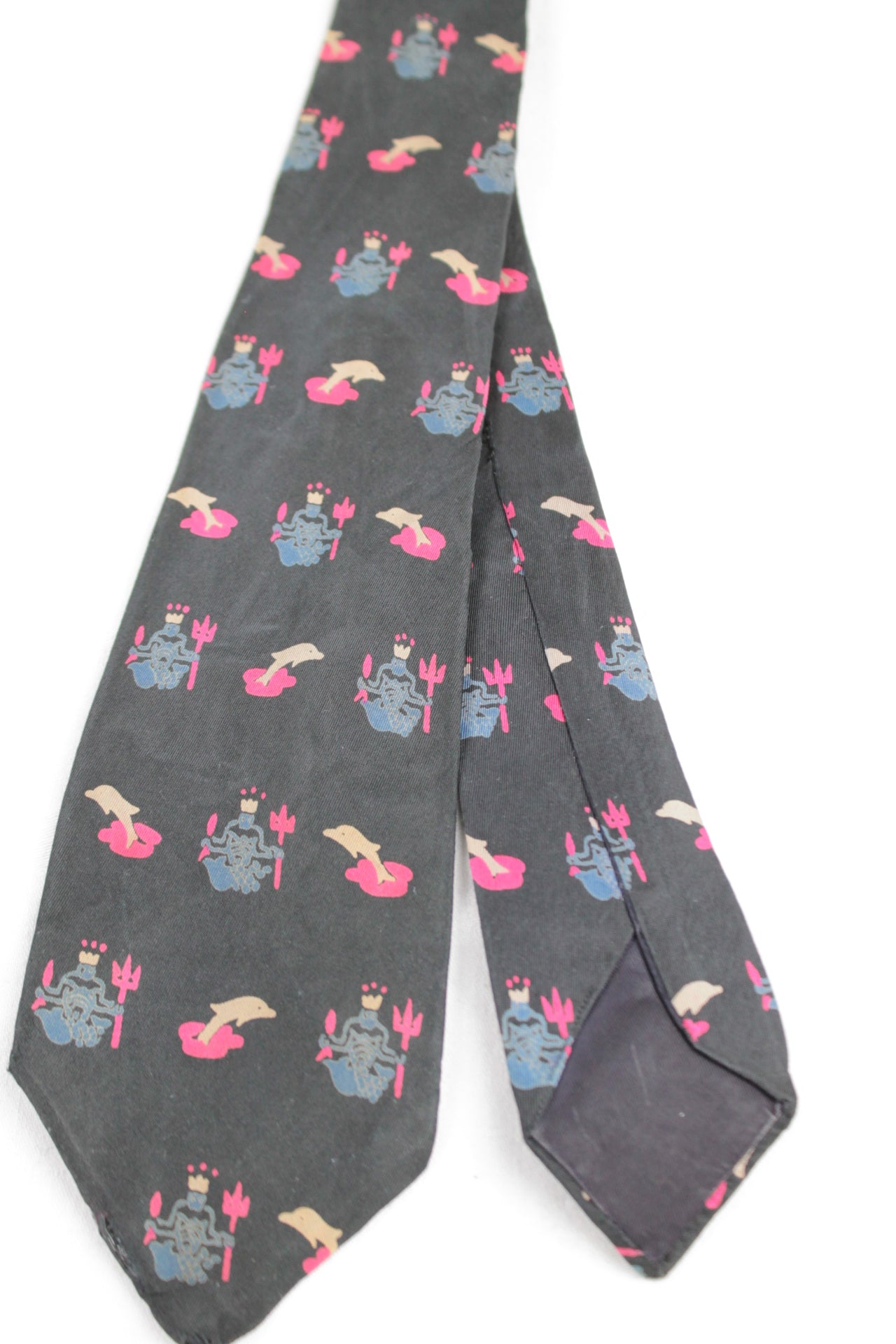 Vintage The Custom Shop Original all silk dark blue pink pattern tie 1950s/60s
