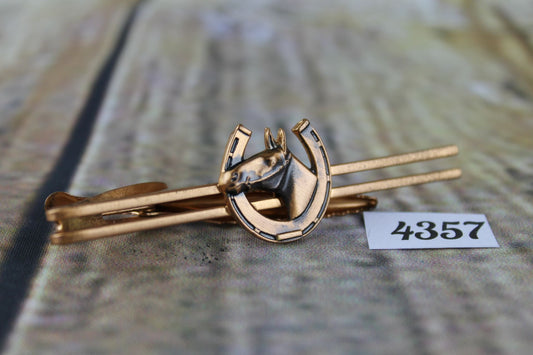 Vintage wide copper finish with horseshoe and horses head design tie clip