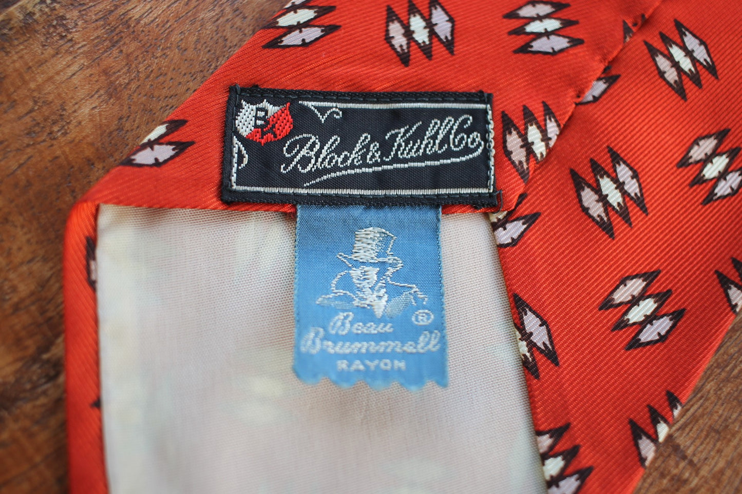 Vintage Beau Brummell red cream pink lilac pattern swing tie
