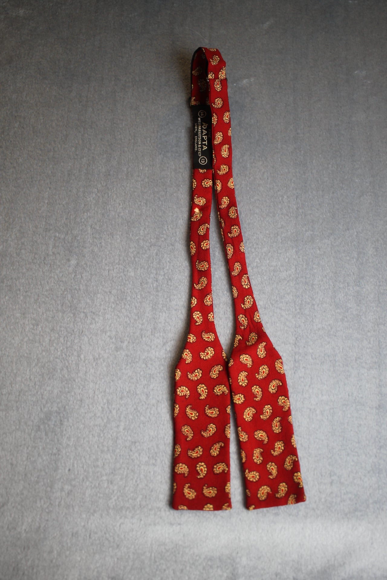 Vintage The Adapta London self tie paddle end red paisley pattern bow tie