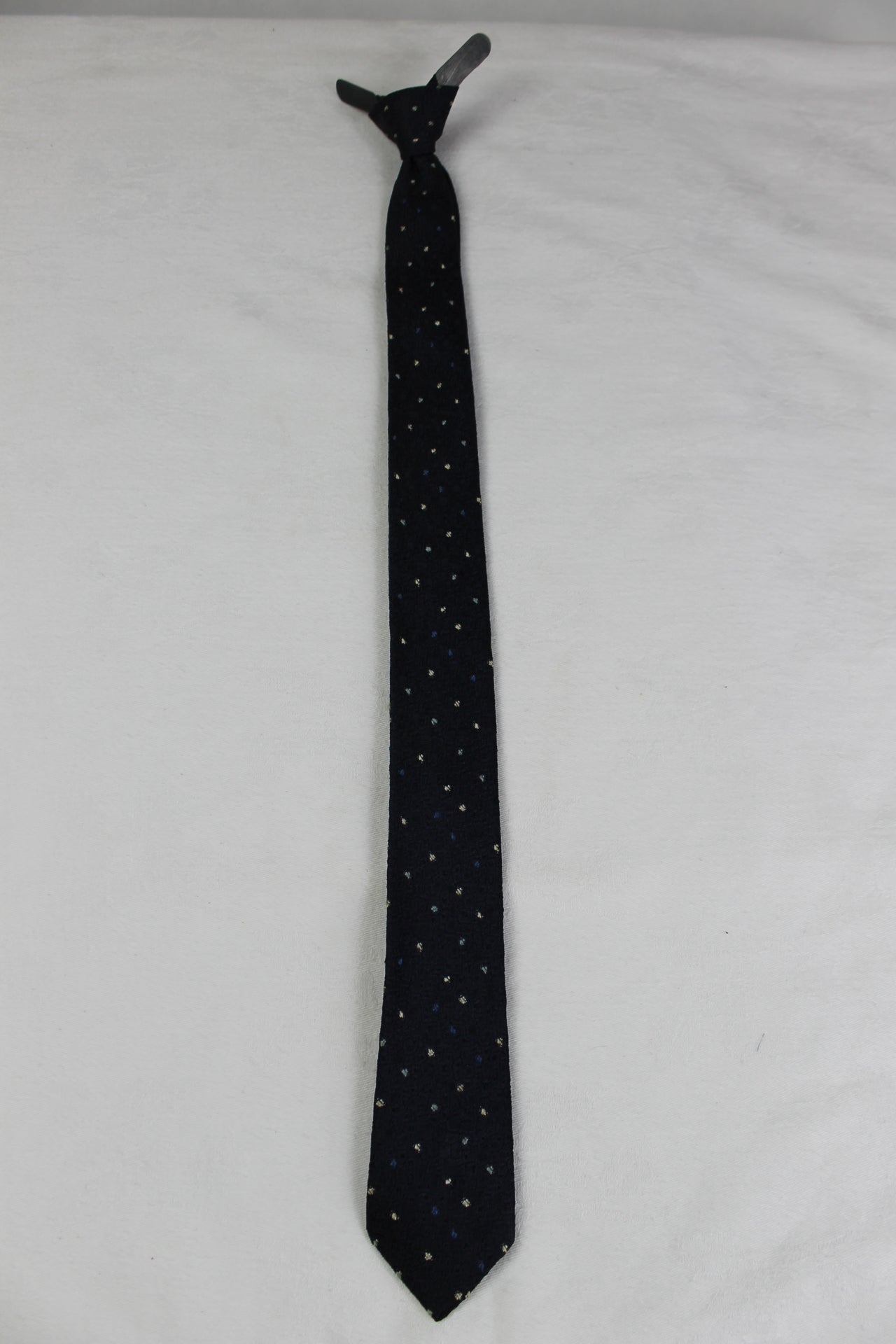 Vintage Clip On Skinny Navy Spotted Tie