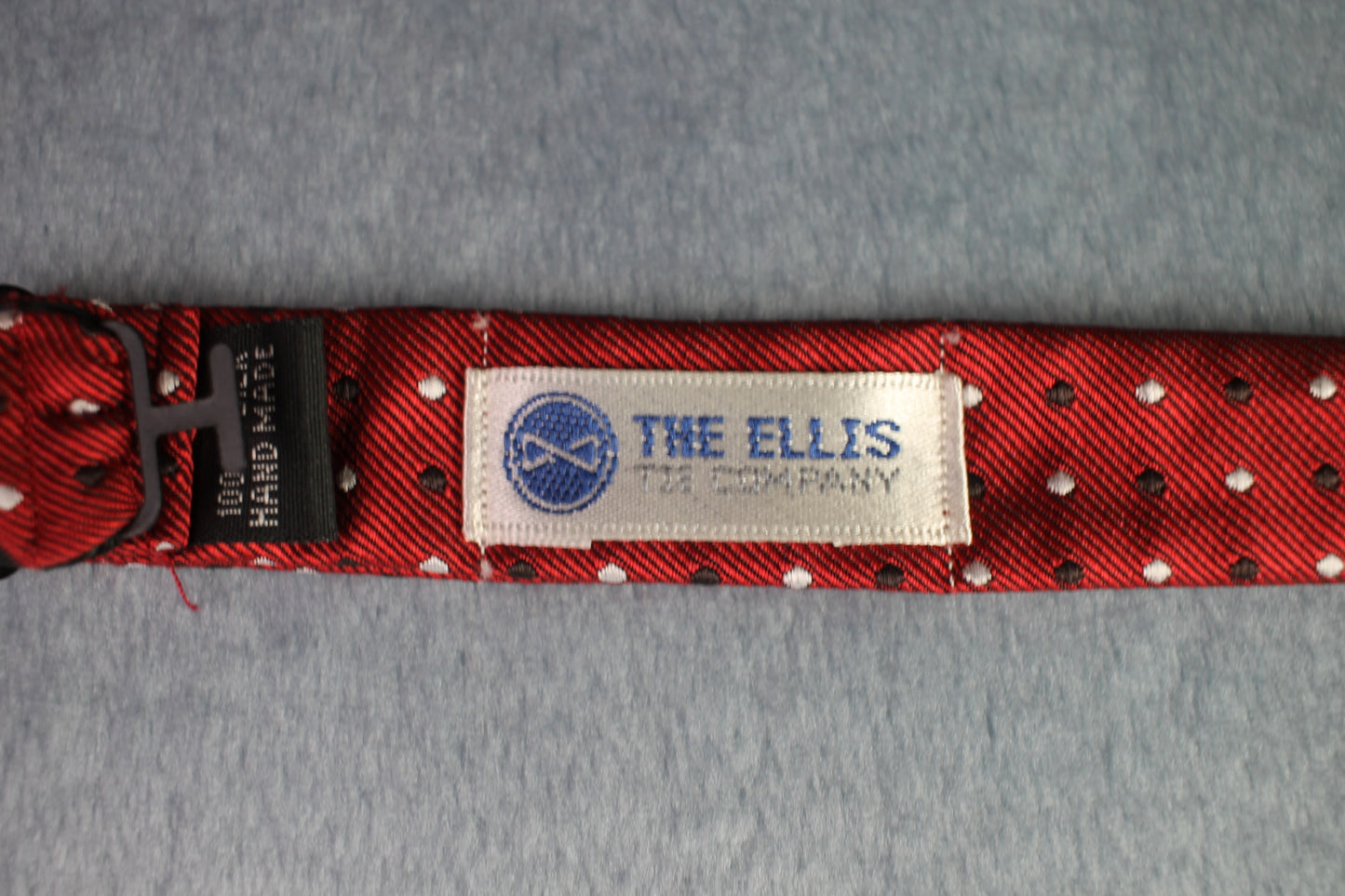 Vintage The Ellis Tie Company self tie thistle end 100% silk red black white spotted pattern bow tie adjustable