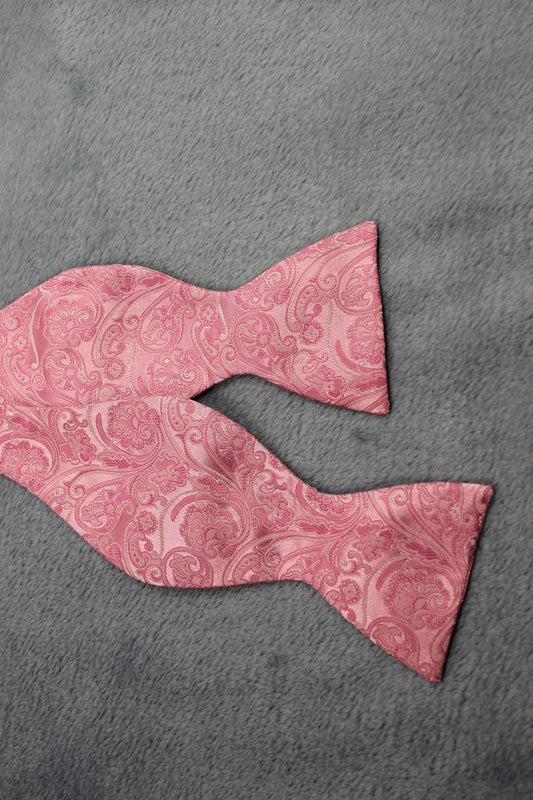 Vintage self tie thistle end pink jacquard pattern bow tie adjustable