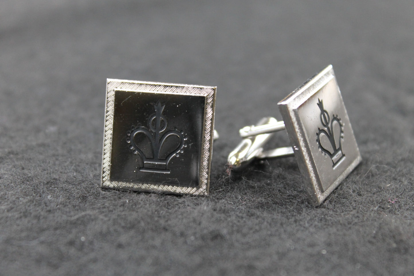 Vintage Square Silver Crown Cufflinks