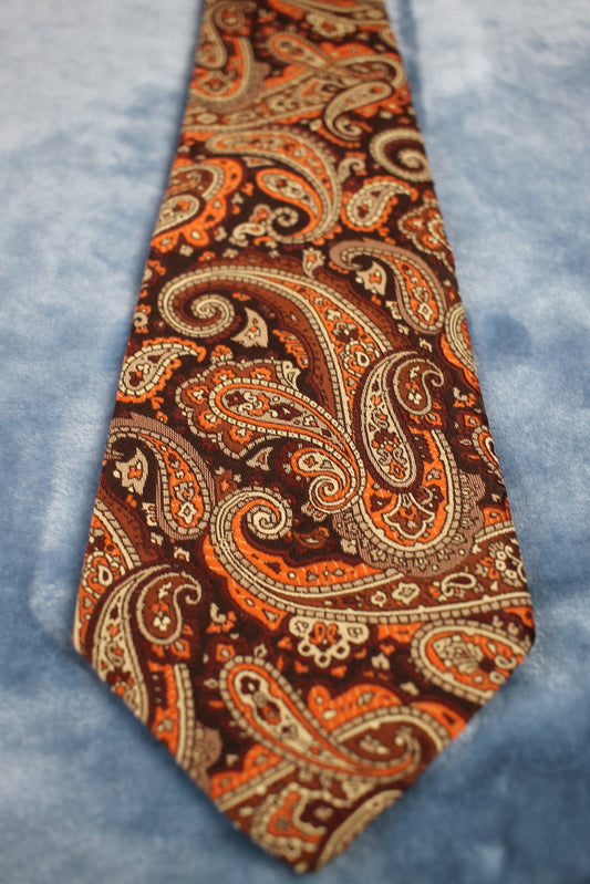 Vintage Tootal 1960s 2 tone brown orange paisley pattern kipper tie