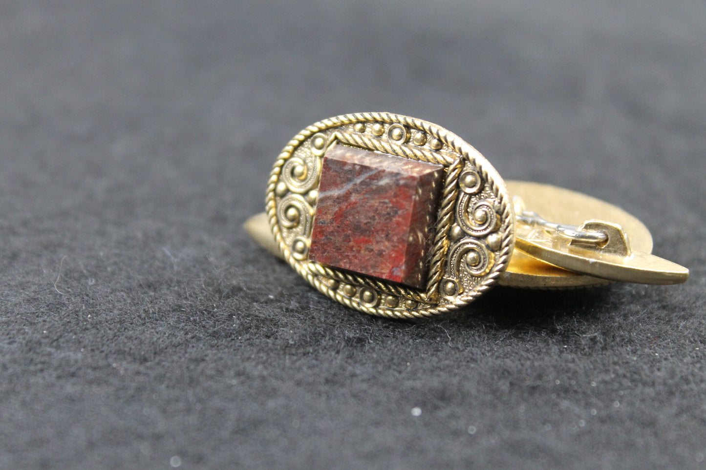 Vintage Oval Cufflinks with Square Brown Stone