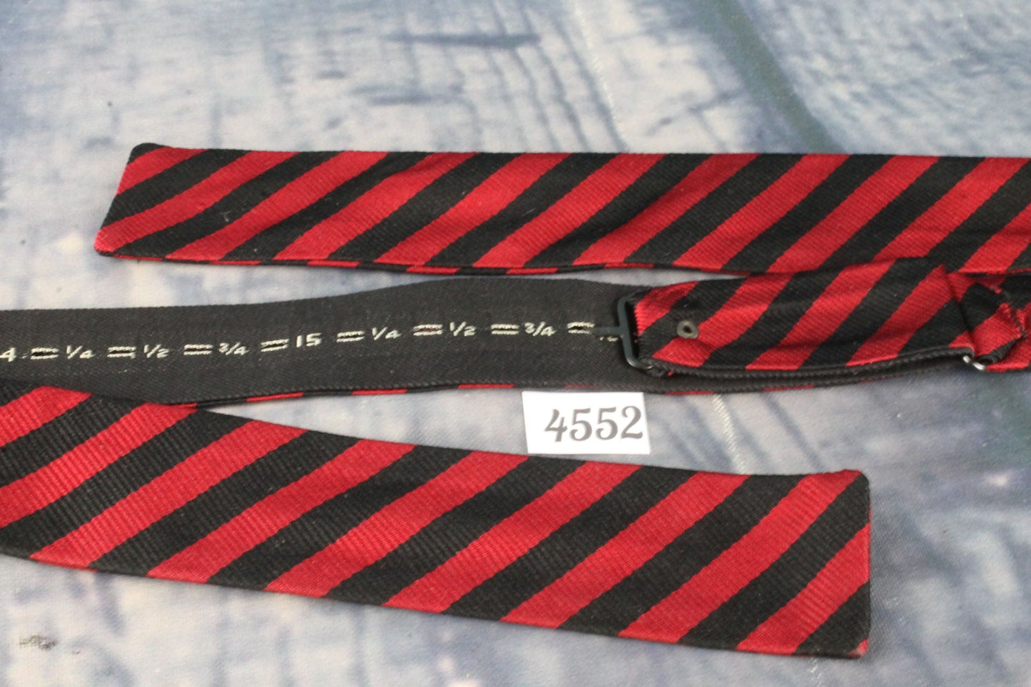 Superb Vintage Red Black Striped Self Tie Square End Skinny Bow Tie