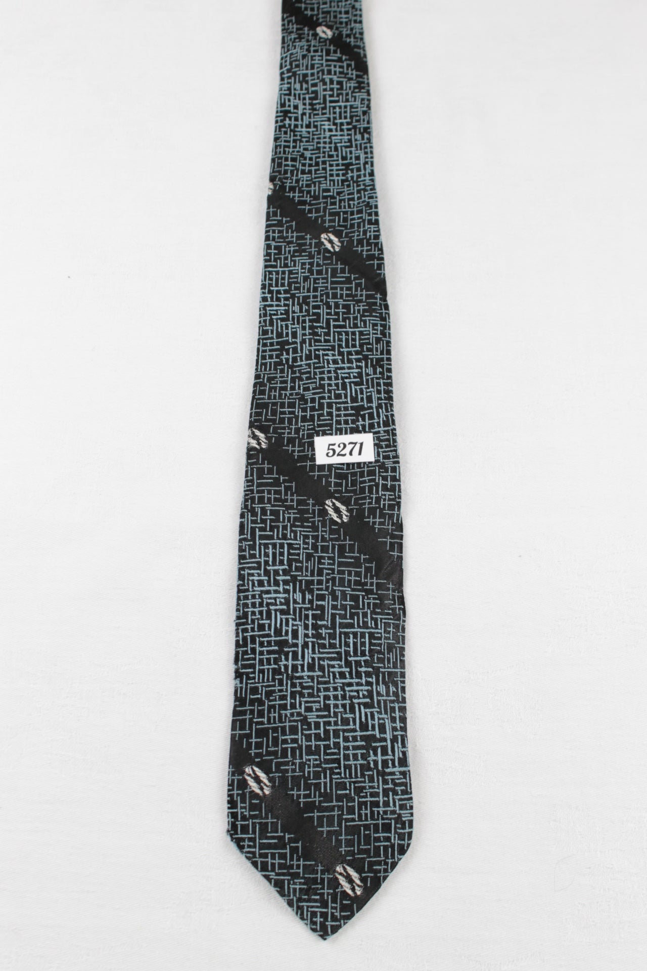 Vintage Black White Pattern Skinny Tie 1940s/1950s