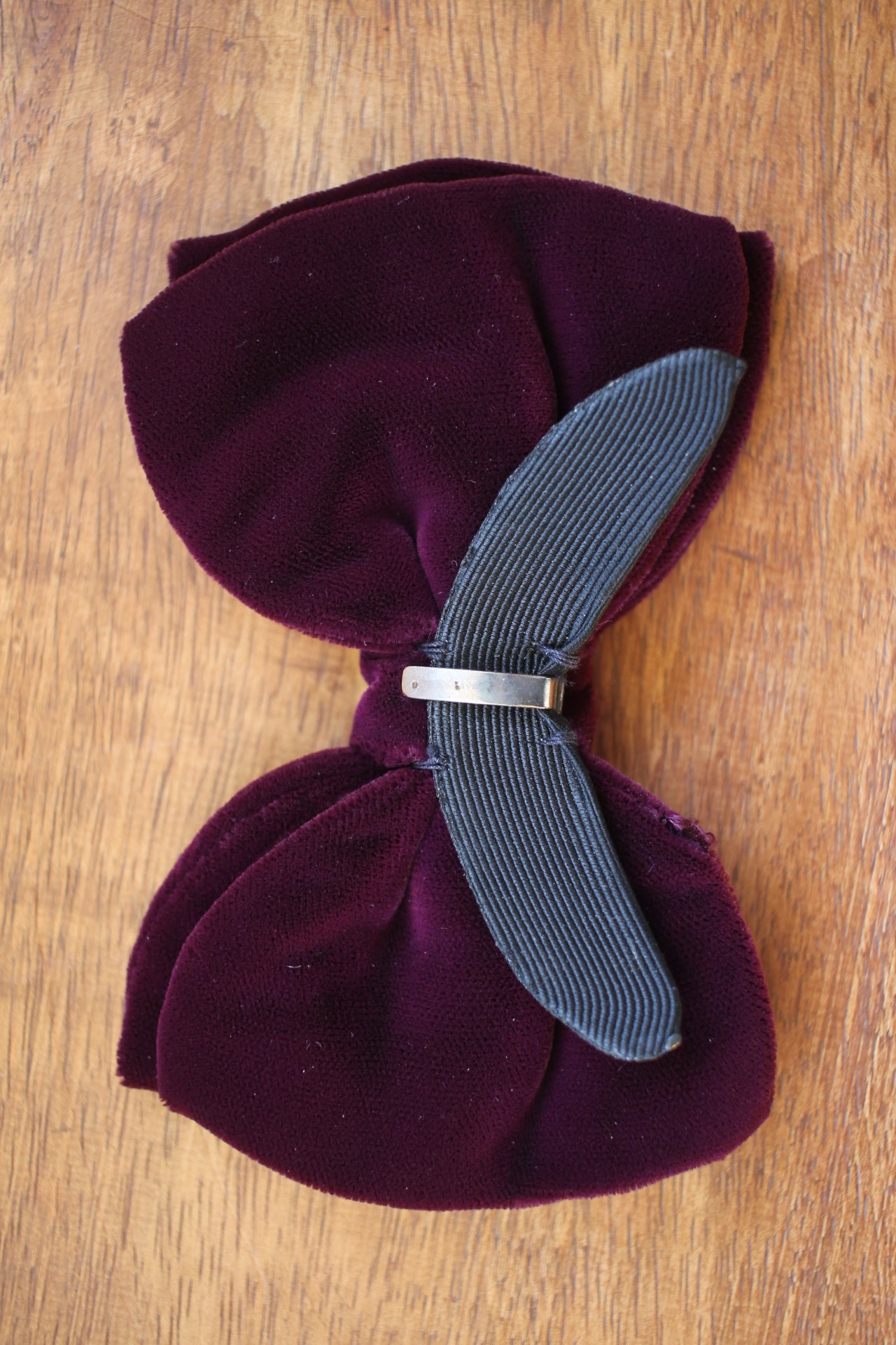 Vintage pre-tied clip on deep purple bow tie