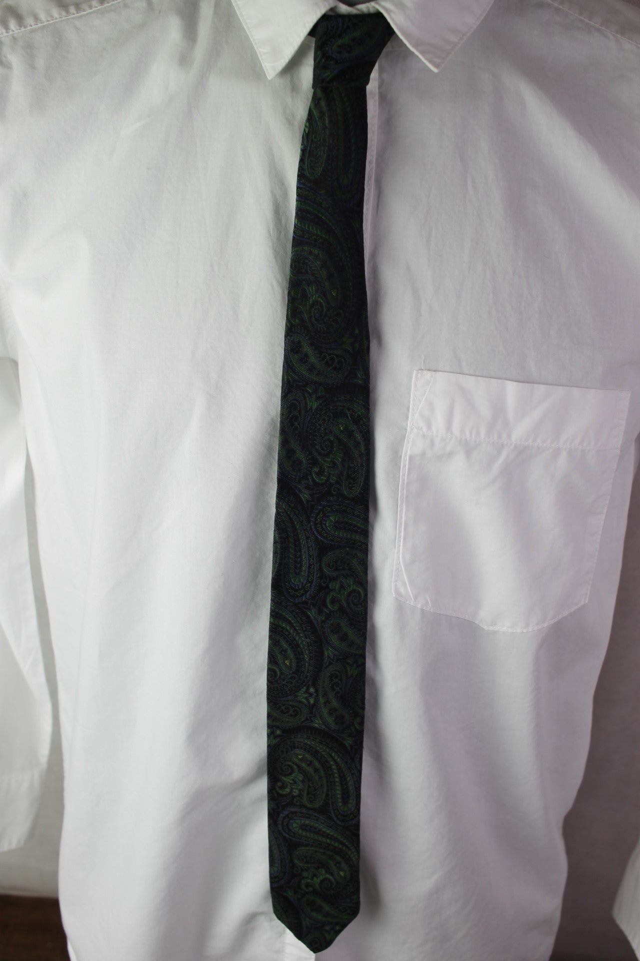 Vintage Coin De Paris Green Black Pattern Narrow Skinny Jim Mod Tie