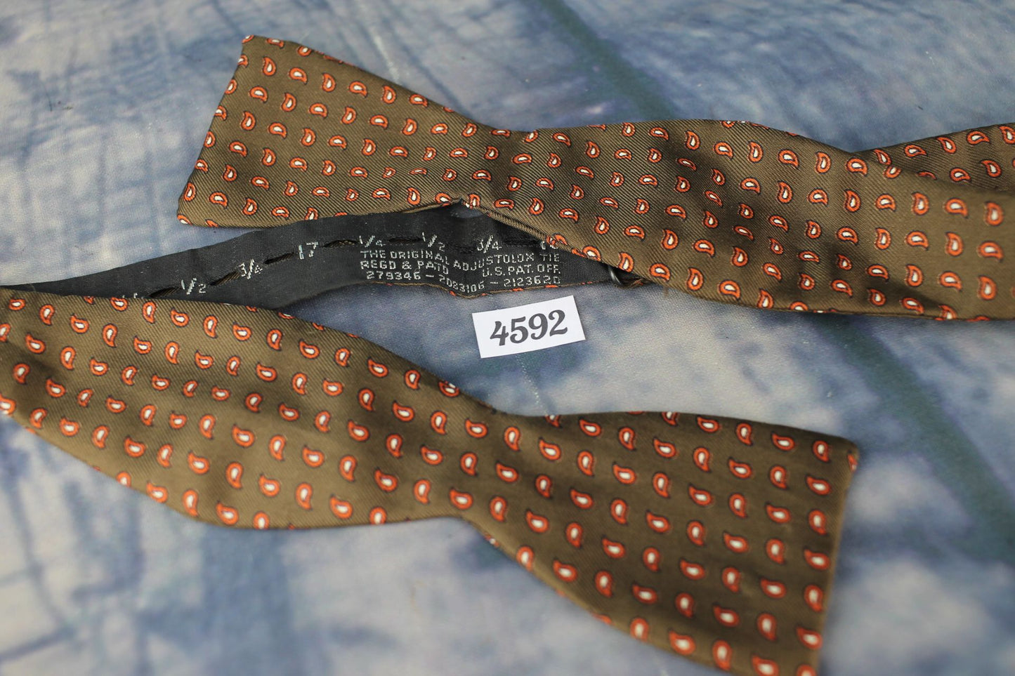 Vintage Straight End Thistle Bow Tie Brown Orange Repeat Pattern Adjustable