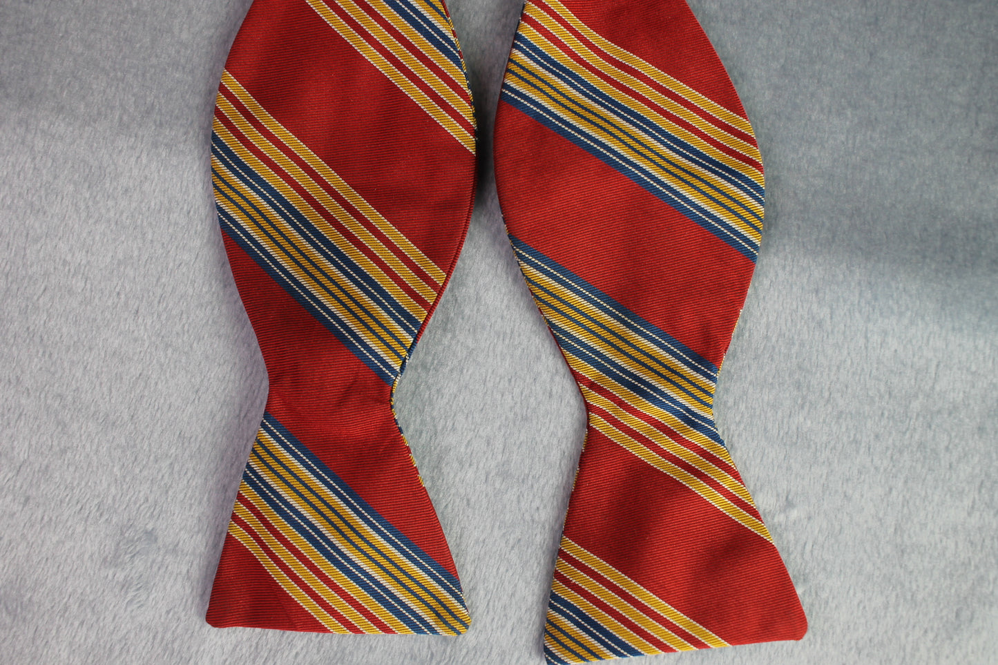 Vintage self tie thistle end red yellow blue striped pattern bow tie adjustable