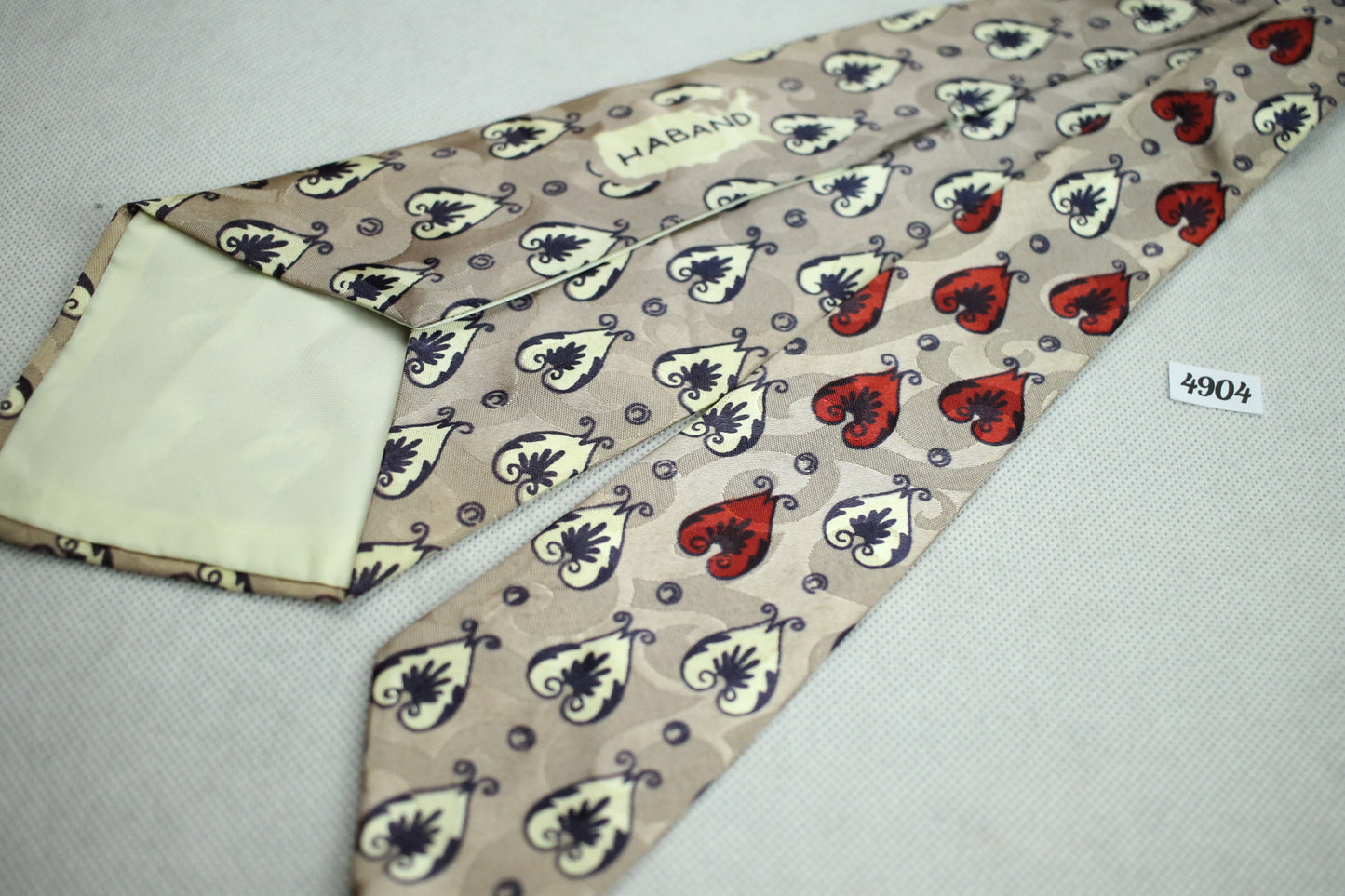 Vintage 1950s/60s Haband Cream Red Pattern Swing Tie