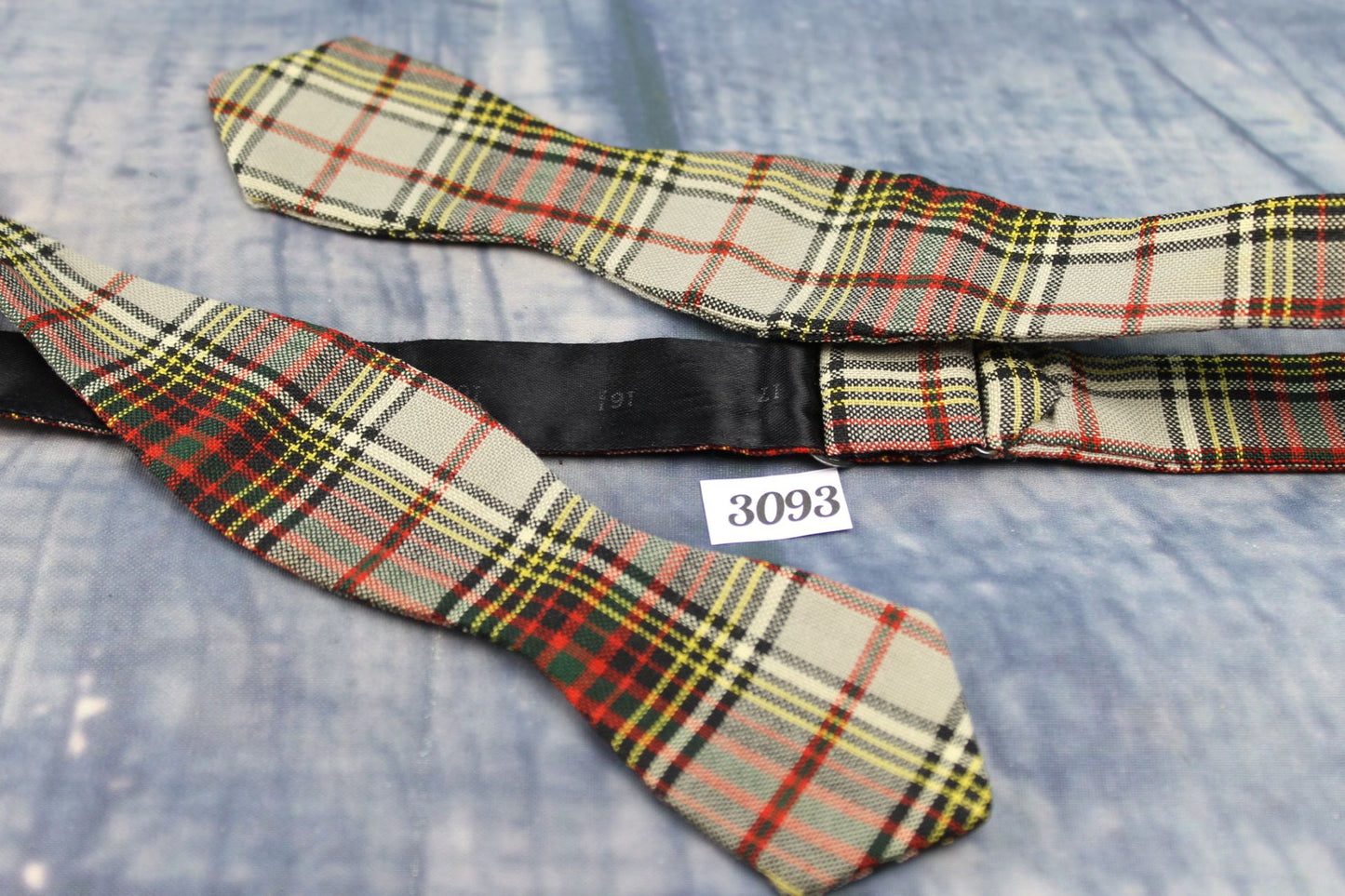 Vintage Plaid Tartan Red Grey Black Self Tie Arrow End Thistle Bow Tie