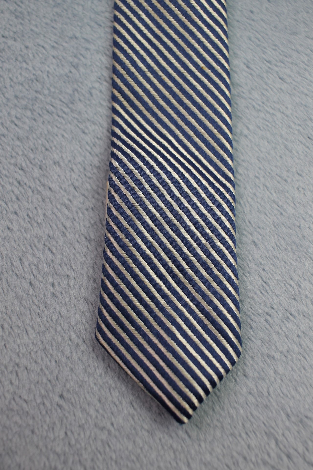 Vintage Childs Pre Tied Navy Blue Silver Striped Pattern Tie 2-3 YR